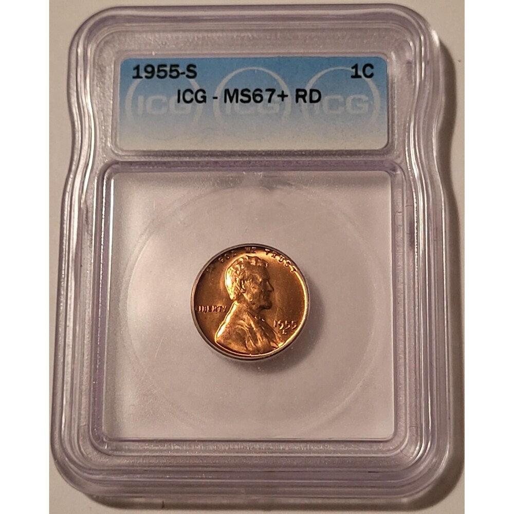 1955 S Lincoln Wheat Cent Unc MS67+ RED ICG
